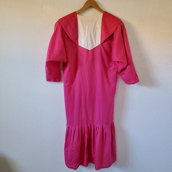 Vintage Nilani Womens 7/8 Dress Drop Waist Pink White 20s Inspired Dolman - Picture 2 of 16